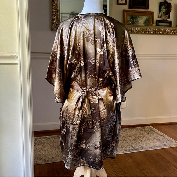 Vintage Gold 60s 70s silky Paisley Kaftan Mini butterfly Dress Angel Sleeves - Picture 7 of 16